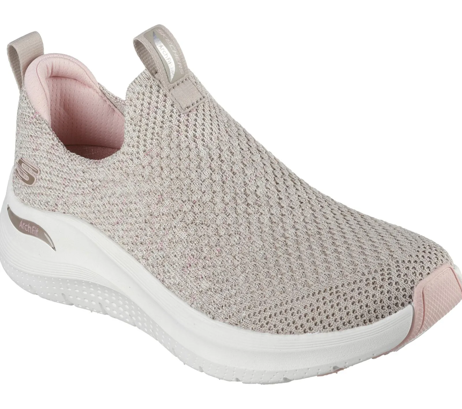 Calçado Sem Atacadores|Sapatilhas-SKECHERS Arch Fit 2.0 - Sheer Shimmer TAUPE / ROSA