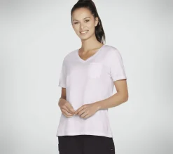 Partes De Cima|Partes De Cima-SKECHERS Diamond Wash Hatha V-Neck Pocket Tee ROXO / LAVANDA
