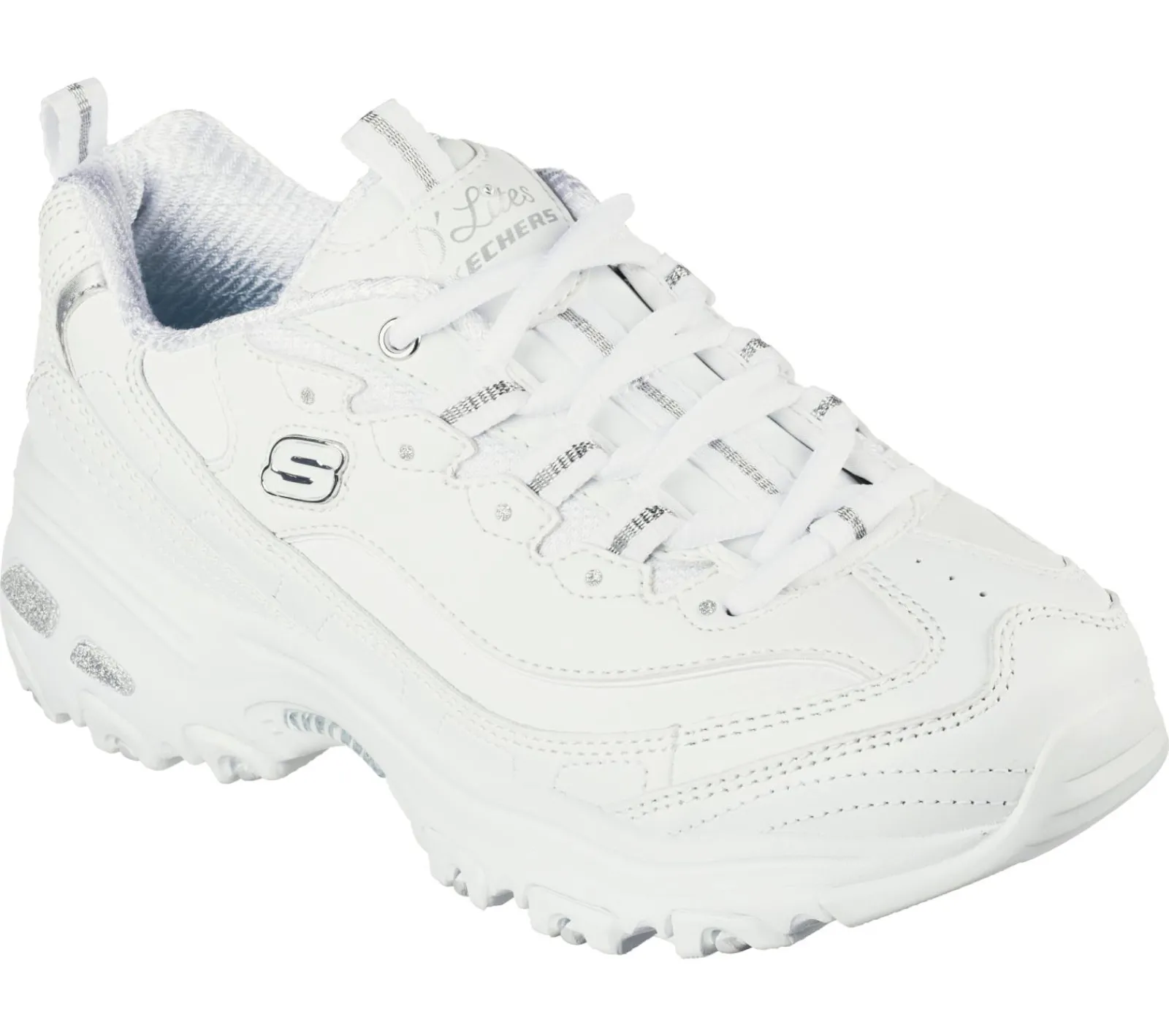 Com Atacadores|Sapatilhas-SKECHERS D'Lites - Fresh Start BRANCO / PRATEADO