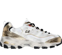 Com Atacadores|Sapatilhas Casuais-SKECHERS D'Lites - Vintage Vision BRANCO / PRETO / DOURADO
