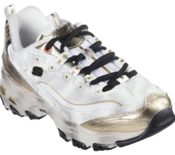 Com Atacadores|Sapatilhas Casuais-SKECHERS D'Lites - Vintage Vision BRANCO / PRETO / DOURADO