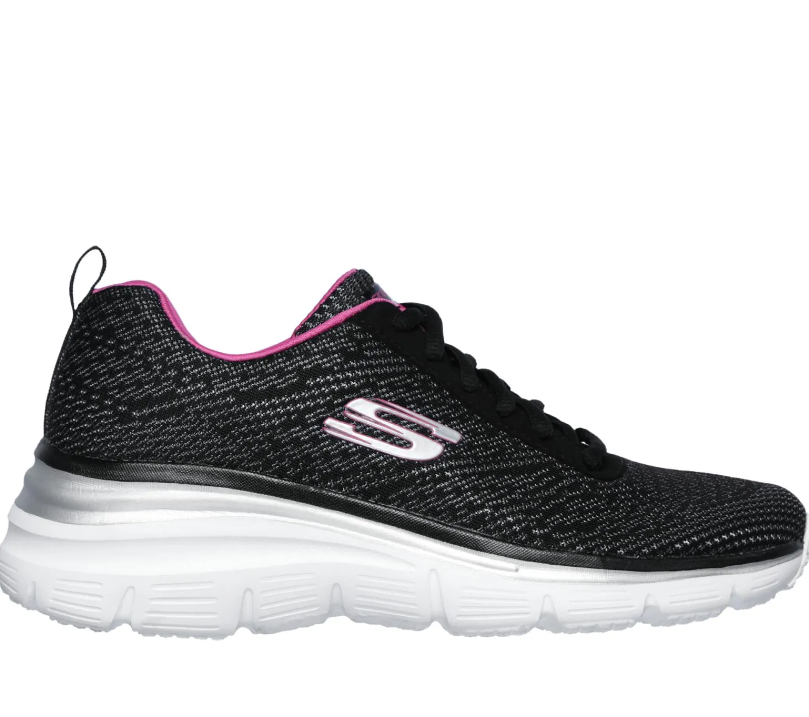 Com Atacadores|Sapatilhas-SKECHERS Fashion Fit - Bold Boundaries PRETO / ROSA CHOQUE