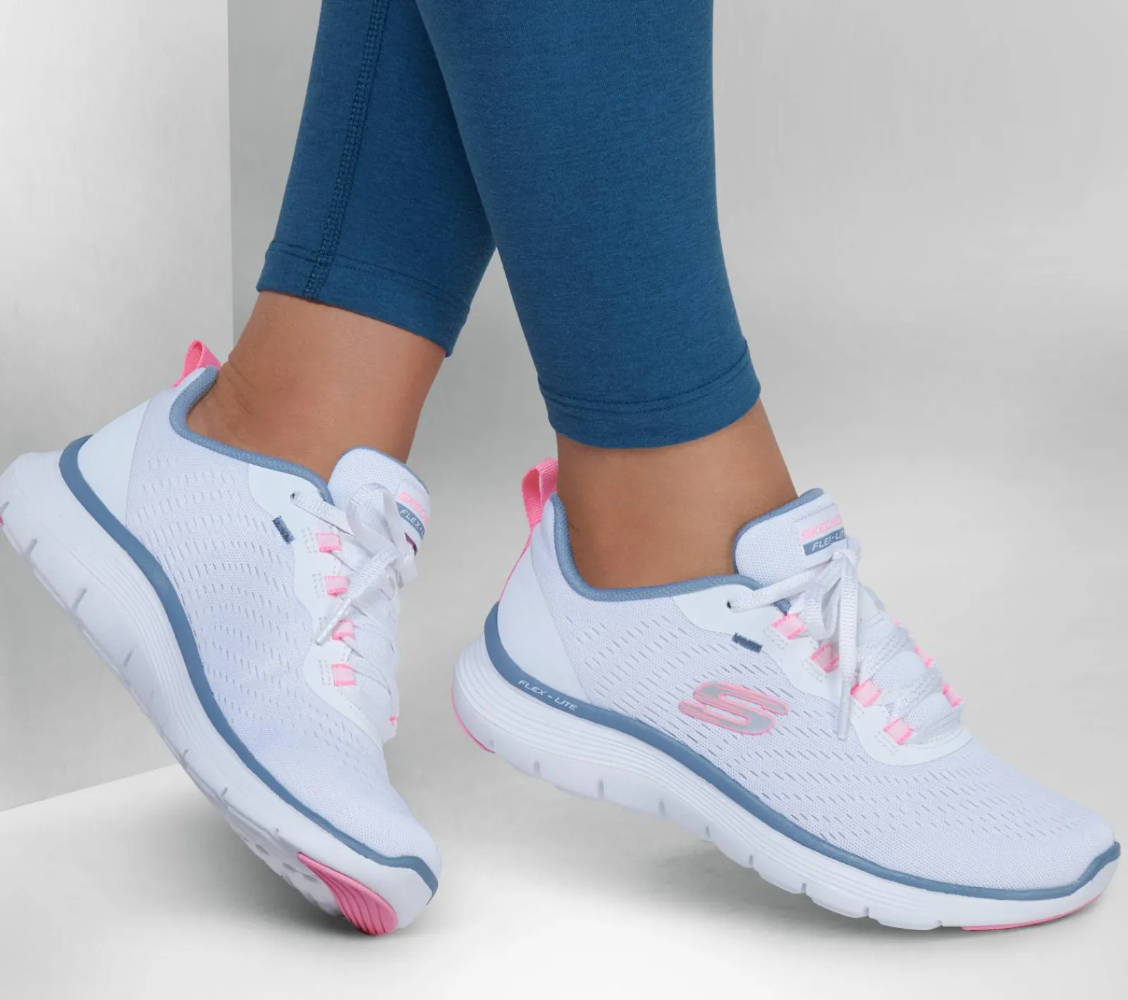Com Atacadores|Sapatilhas Casuais-SKECHERS Flex Appeal 5.0 BRANCO / ROSA / AZUL