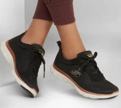 Com Atacadores|Sapatilhas-SKECHERS Flex Appeal 4.0 - Brilliant View PRETO / DOURADO ROSA