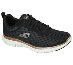 Com Atacadores|Sapatilhas-SKECHERS Flex Appeal 4.0 - Brilliant View PRETO / DOURADO ROSA