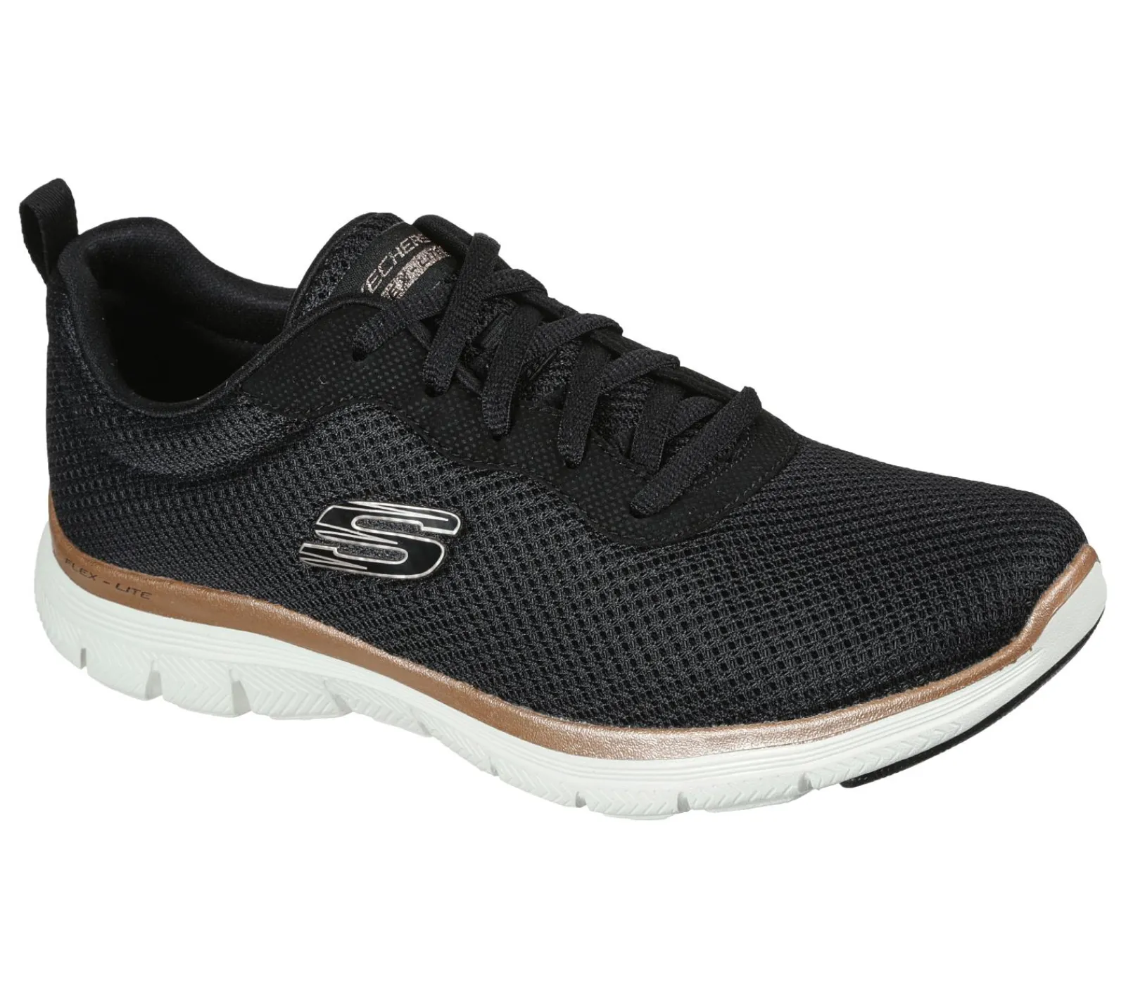 Com Atacadores|Sapatilhas-SKECHERS Flex Appeal 4.0 - Brilliant View PRETO / DOURADO ROSA