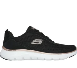 Com Atacadores|Sapatilhas Casuais-SKECHERS Flex Appeal 5.0 - Uptake PRETO / DOURADO ROSA