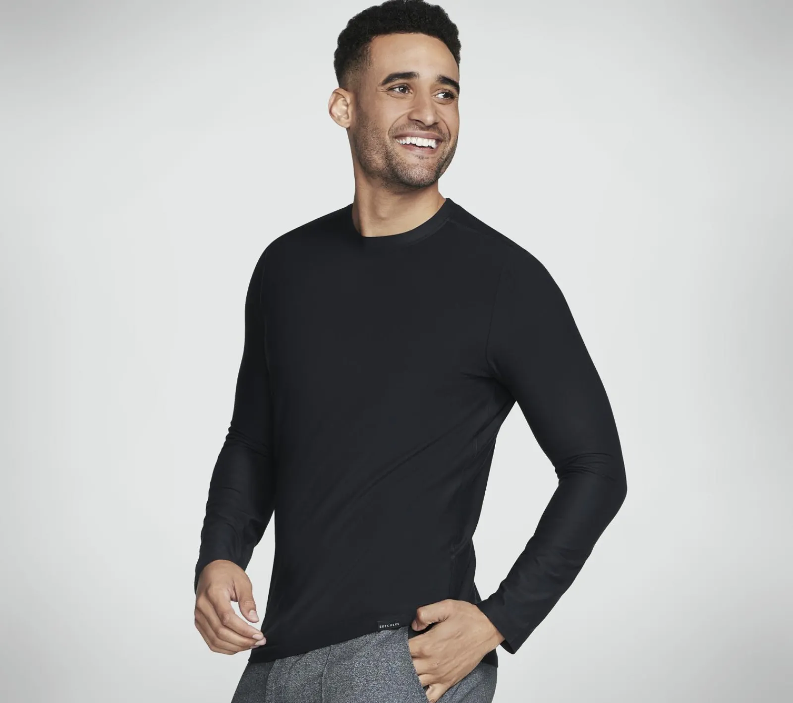 Partes De Cima|Partes De Cima-SKECHERS GO DRI All Day Long Sleeve Tee PRETO