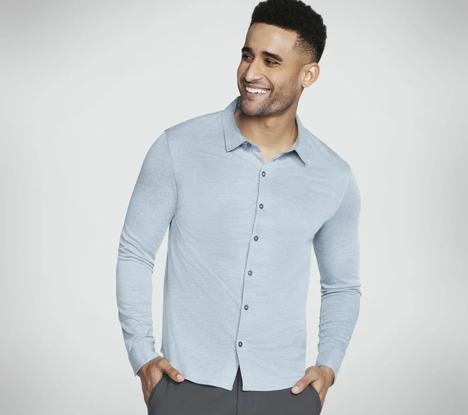 Partes De Cima|Partes De Cima-SKECHERS GO DRI Off Duty Button Down Shirt DENIM