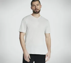 Partes De Cima|Partes De Cima-SKECHERS GO DRI Pima Signature V-Neck BRANCO / TAUPE