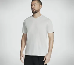 Partes De Cima|Partes De Cima-SKECHERS GO DRI Pima Signature V-Neck BRANCO / TAUPE