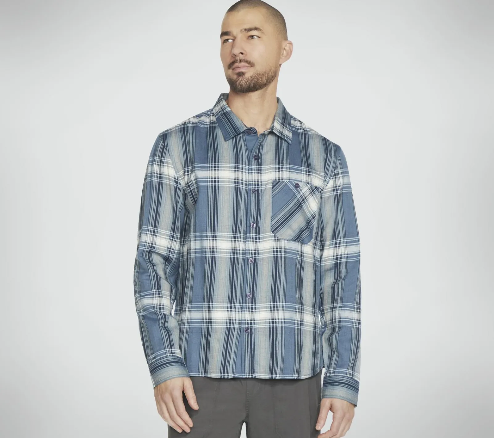 Partes De Cima|Partes De Cima-SKECHERS GO DRI Ridgetop Button Down Shirt DENIM