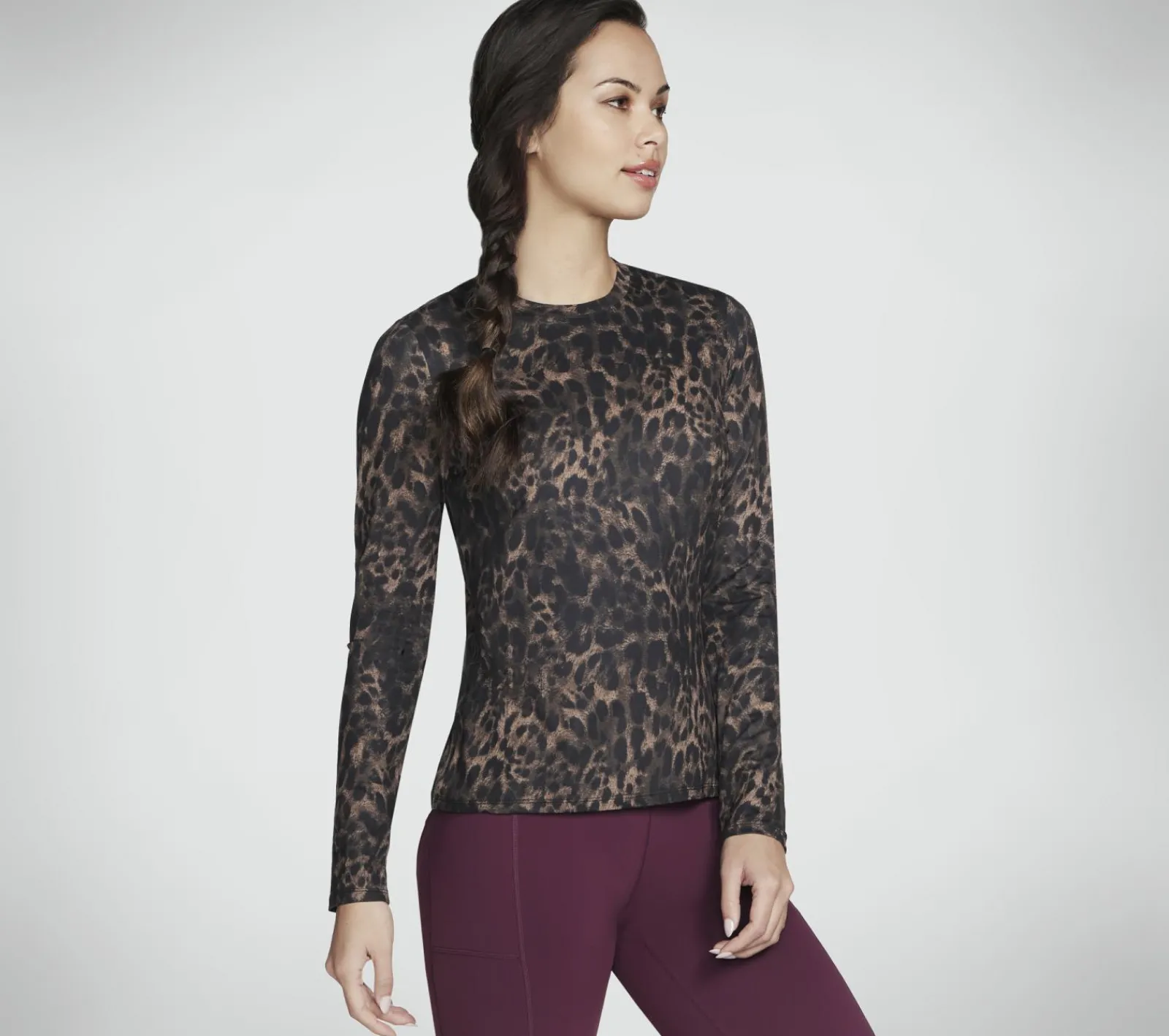 Partes De Cima|Partes De Cima-SKECHERS GO DRI Serene Cheetah Long Sleeve NATURAL / TAUPE