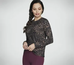 Partes De Cima|Partes De Cima-SKECHERS GO DRI Serene Cheetah Long Sleeve NATURAL / TAUPE