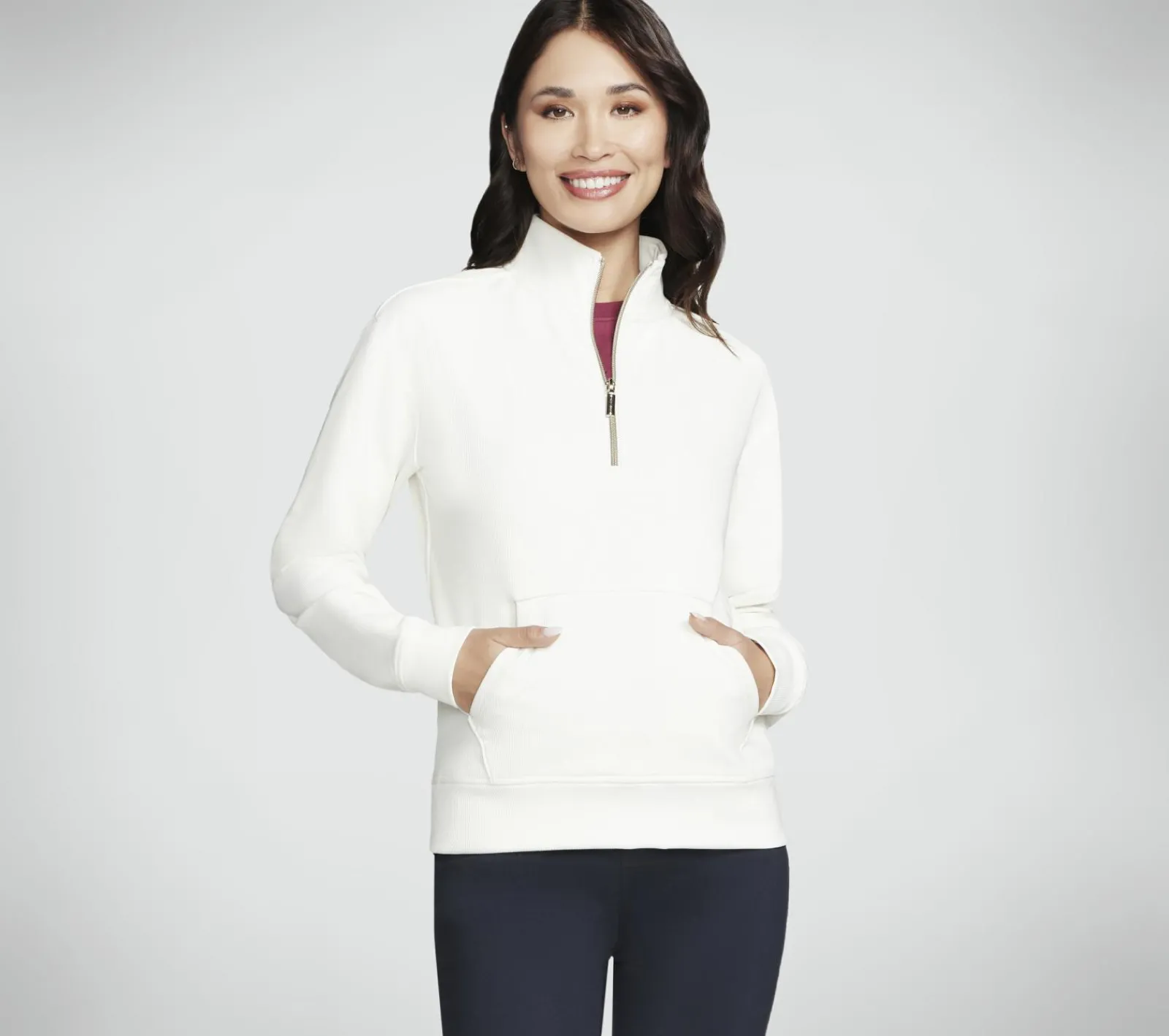 Partes De Cima|Partes De Cima-SKECHERS GO LUXE Rib 1/4 Zip BRANCO SUJO