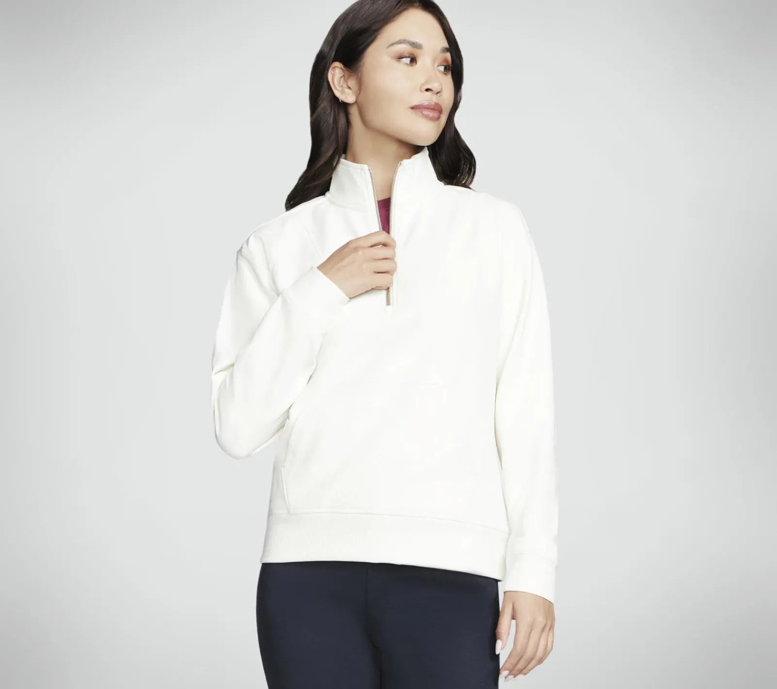 Partes De Cima|Partes De Cima-SKECHERS GO LUXE Rib 1/4 Zip BRANCO SUJO