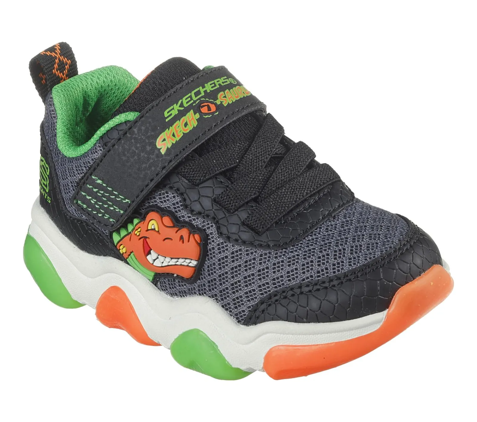Sapatilhas-SKECHERS Mighty Glow 2.0 - Dino-Bolt PRETO / LARANJA