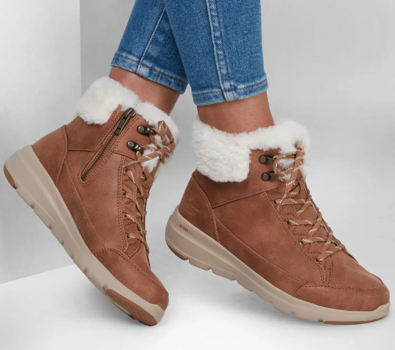 Botas|Com Atacadores-SKECHERS On-the-GO Glacial Ultra - Cozyly CASTANHO CLARO
