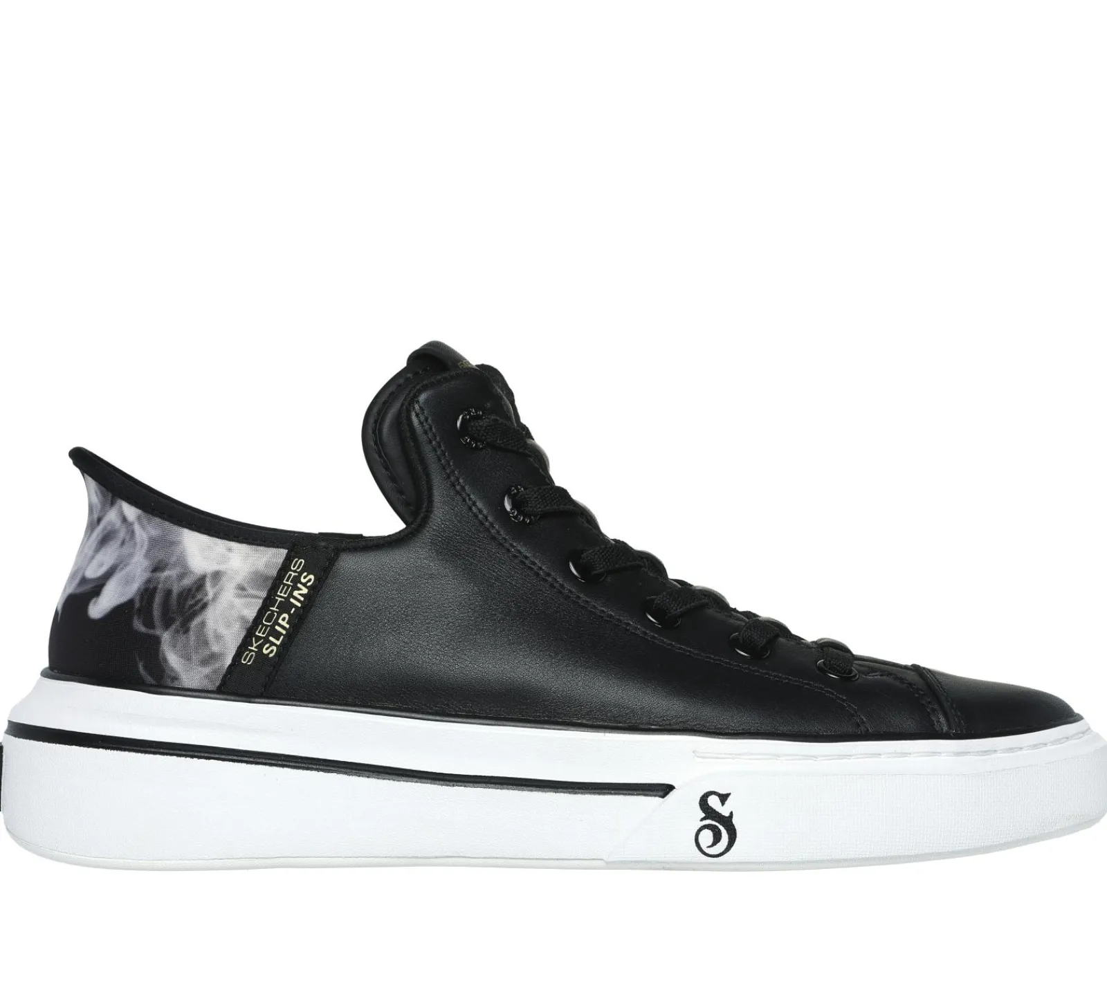 Calçado Sem Atacadores|Sapatilhas Casuais-SKECHERS Premium Leather Slip-ins: Snoop One - OG PRETO / BRANCO