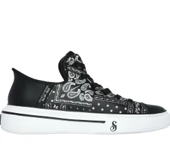 Calçado Sem Atacadores|Sapatilhas Casuais-SKECHERS Premium Leather Slip-ins Snoop One - Double G PRETO / BRANCO