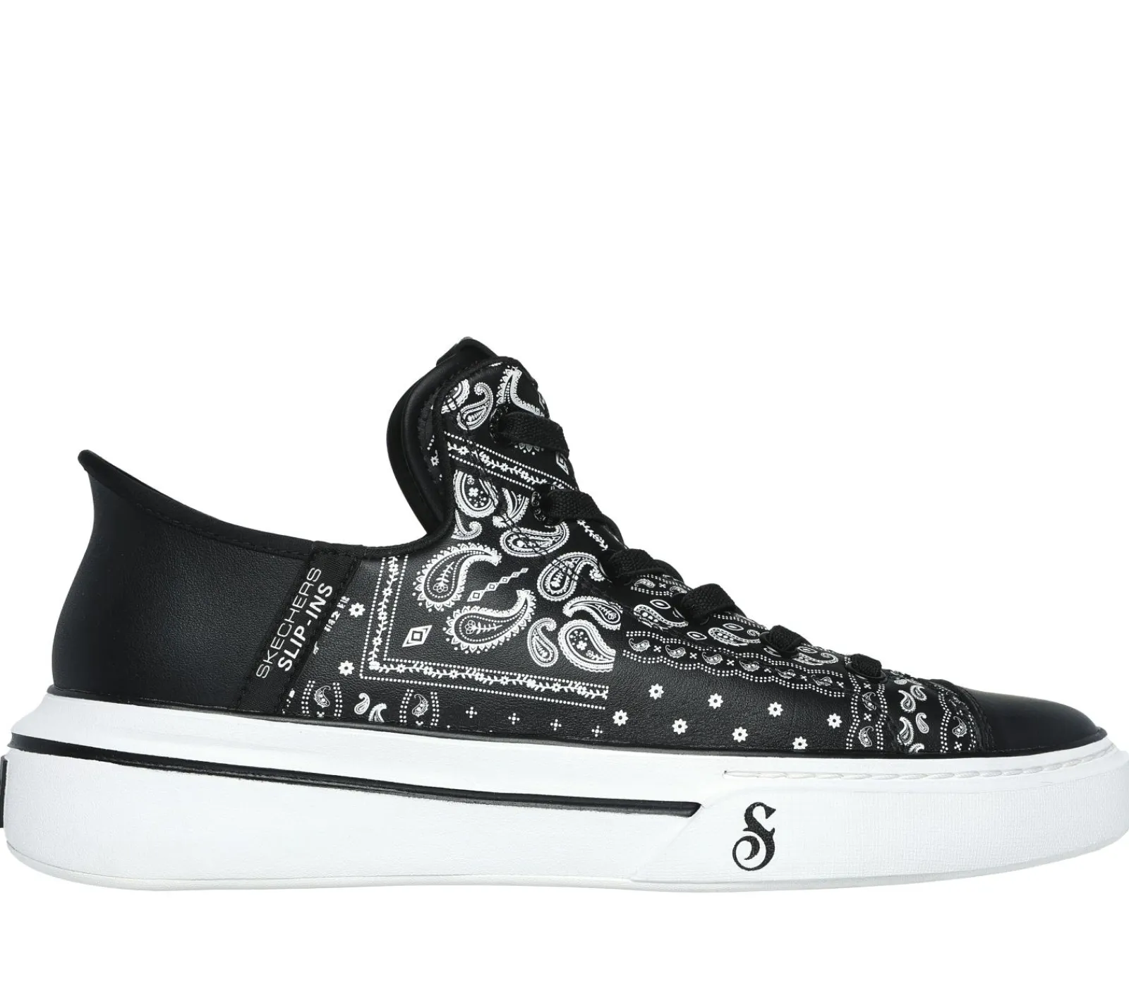 Calçado Sem Atacadores|Sapatilhas Casuais-SKECHERS Premium Leather Slip-ins Snoop One - Double G PRETO / BRANCO