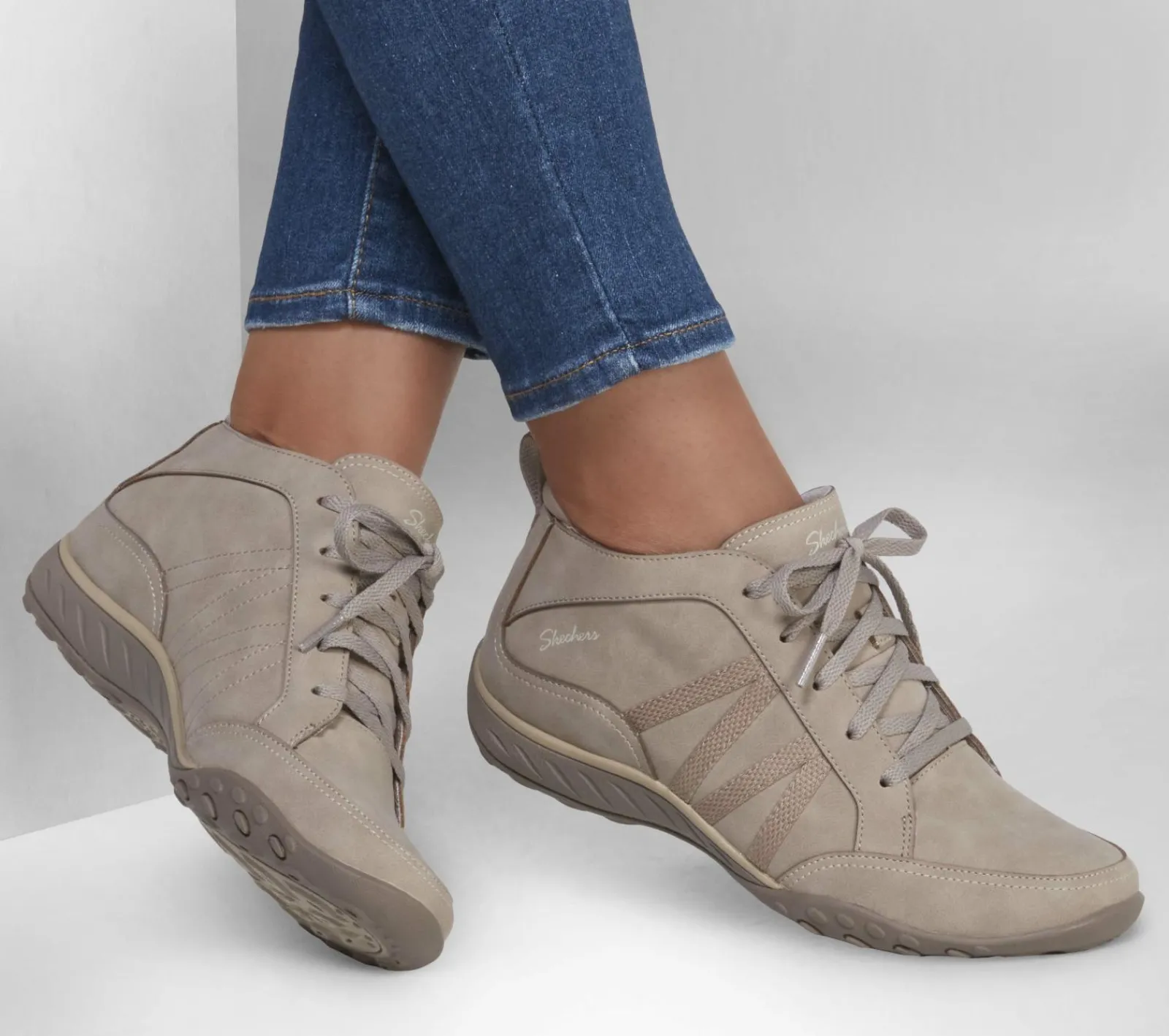 Com Atacadores|Botas-SKECHERS Relaxed Fit: Breathe-Easy - Friendly Ties TAUPE