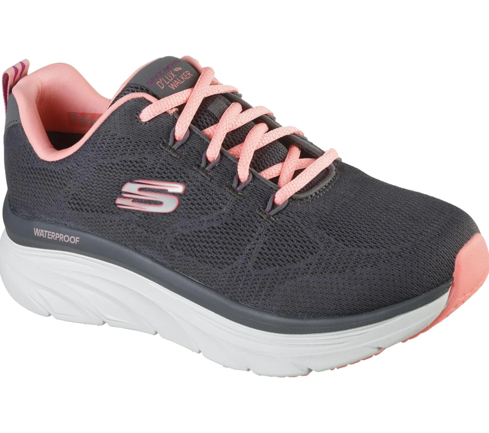 Com Atacadores|Sapatilhas-SKECHERS Relaxed Fit: D'Lux Walker - Get Oasis CARVÃO / CORAL