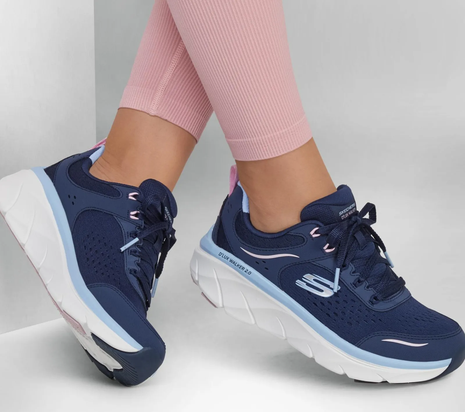 Com Atacadores|Sapatilhas-SKECHERS Relaxed Fit: D'Lux Walker 2.0 - Daisy Doll NAVY / ROSA