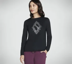 Partes De Cima|Partes De Cima-SKECHERS Rhinestone Burst Long Sleeve Tee PRETO
