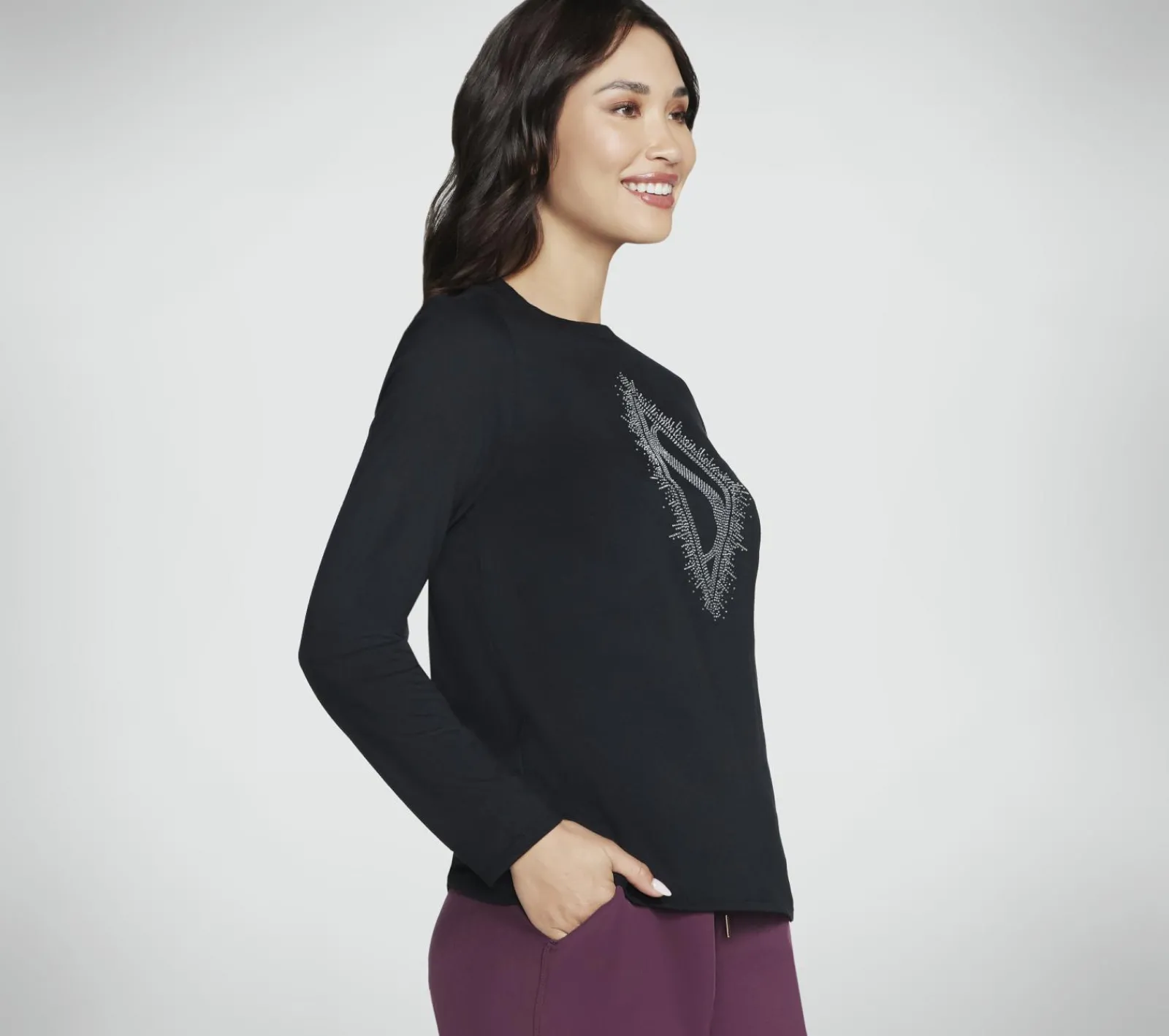 Partes De Cima|Partes De Cima-SKECHERS Rhinestone Burst Long Sleeve Tee PRETO