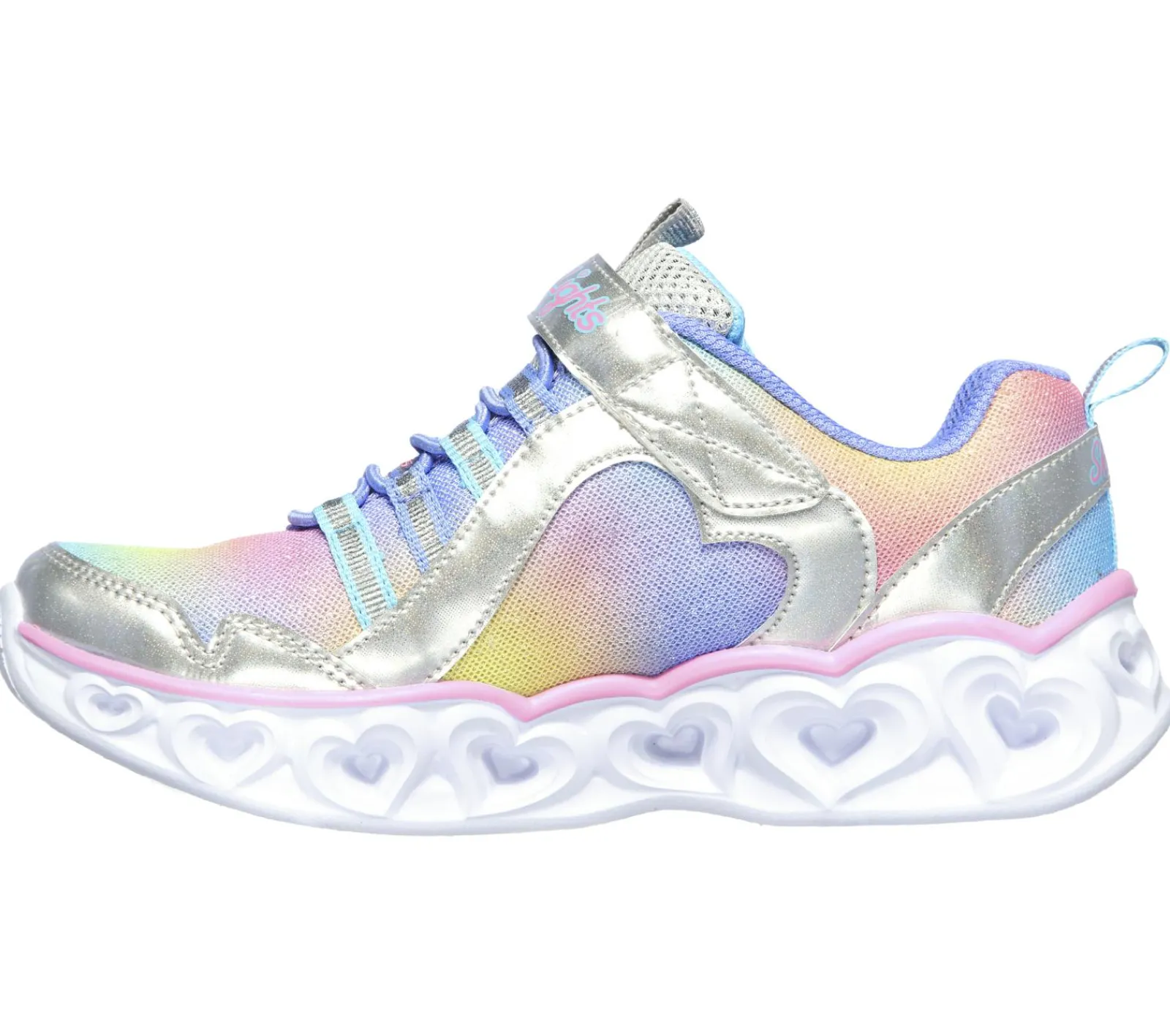 Luzes|Sapatilhas-SKECHERS S Lights: Heart Lights - Rainbow Lux PRATEADO / MULTICOR