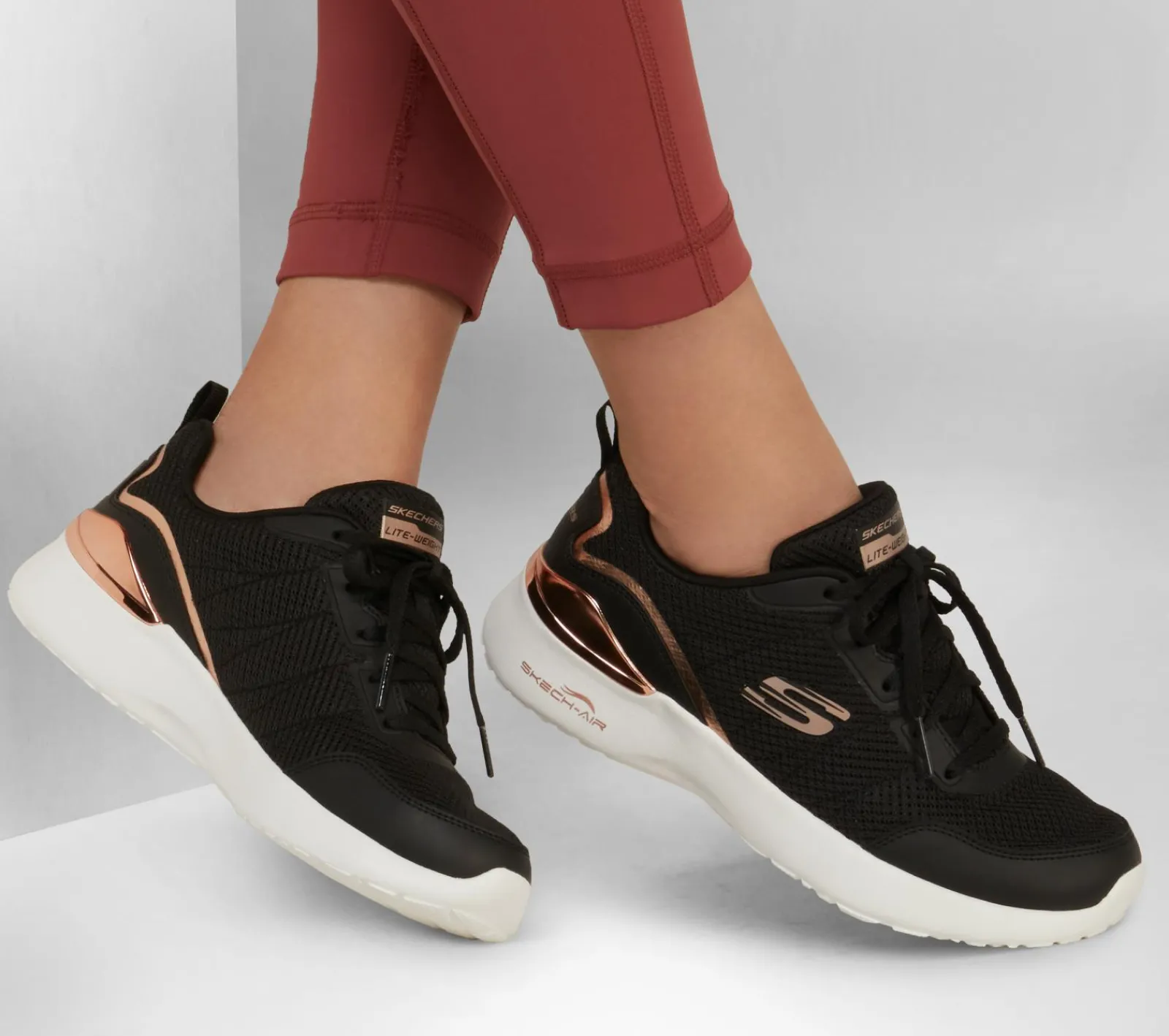 Com Atacadores|Sapatilhas-SKECHERS Skech-Air Dynamight - The Halcyon PRETO / DOURADO ROSA