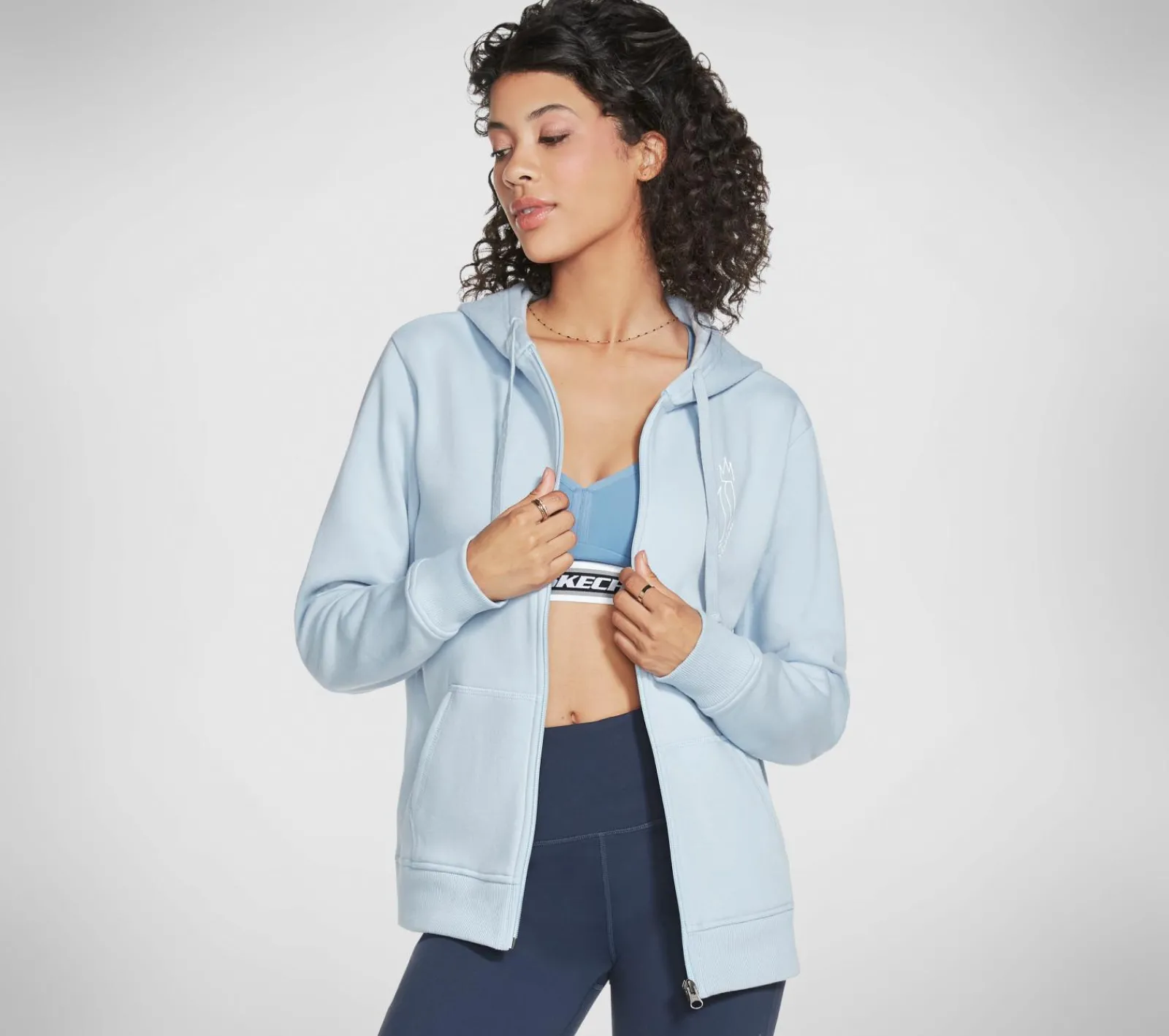 Partes De Cima|Partes De Cima-SKECHERS Apparel Diamond Crown Front Zip Hoodie BLUE / POWDER BLUE