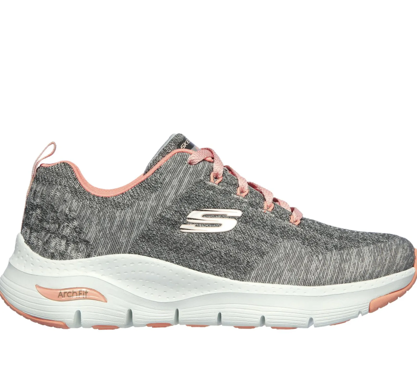 Com Atacadores|Sapatilhas-SKECHERS Arch Fit - Comfy Wave CINZENTO / ROSA