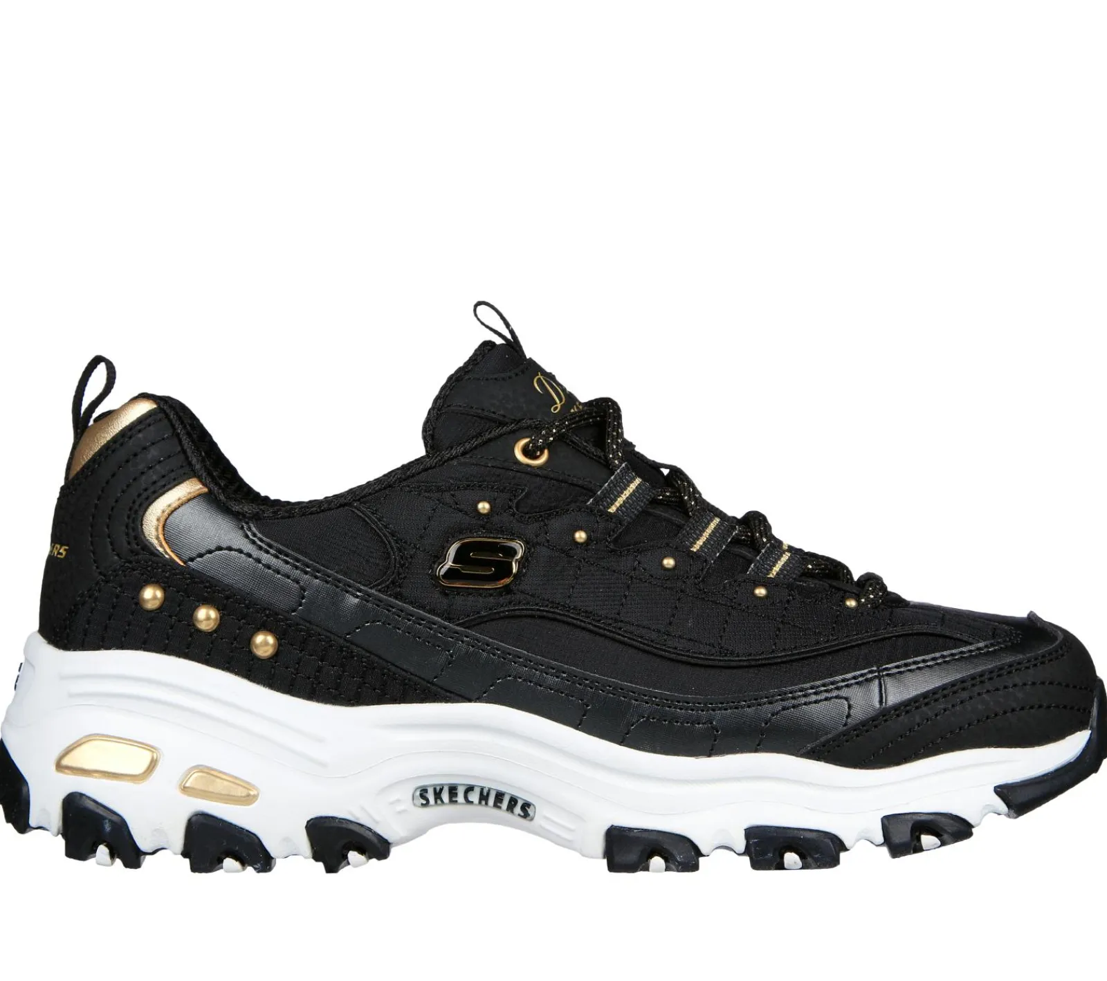 Com Atacadores|Sapatilhas Casuais-SKECHERS D'Lites PRETO / DOURADO