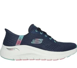 Com Atacadores|Calçado Sem Atacadores-SKECHERS Slip-ins: Arch Fit 2.0 - Easy Chic NAVY / TURQUESA