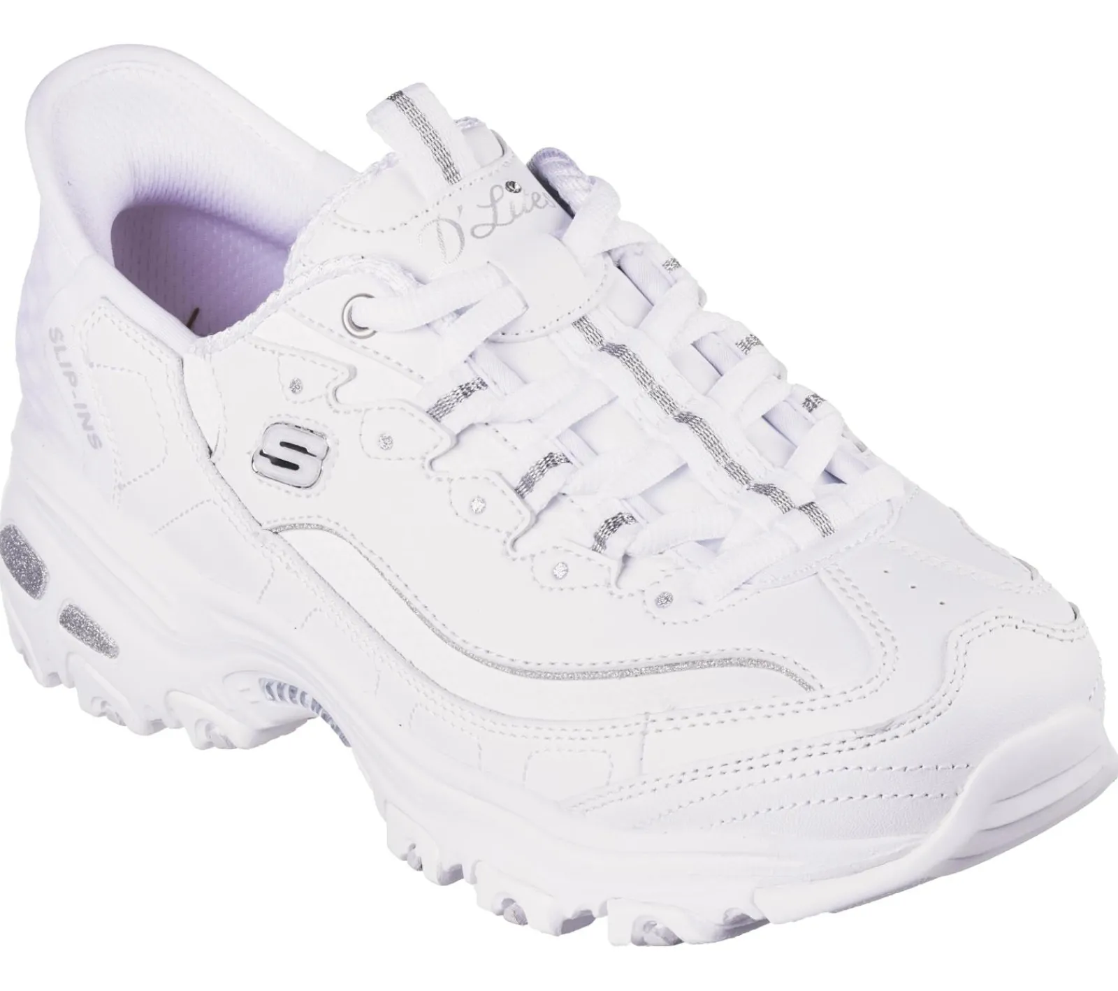 Calçado Sem Atacadores|Hands Free Slip-Ins-SKECHERS Slip-ins: D'Lites - New Scene BRANCO / PRATEADO