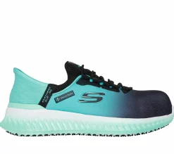 Work & Safety|Calçado Sem Atacadores-SKECHERS Slip-ins Work: Tilido - Ombray PRETO / VERDE AZULADO