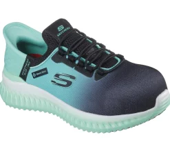 Work & Safety|Calçado Sem Atacadores-SKECHERS Slip-ins Work: Tilido - Ombray PRETO / VERDE AZULADO