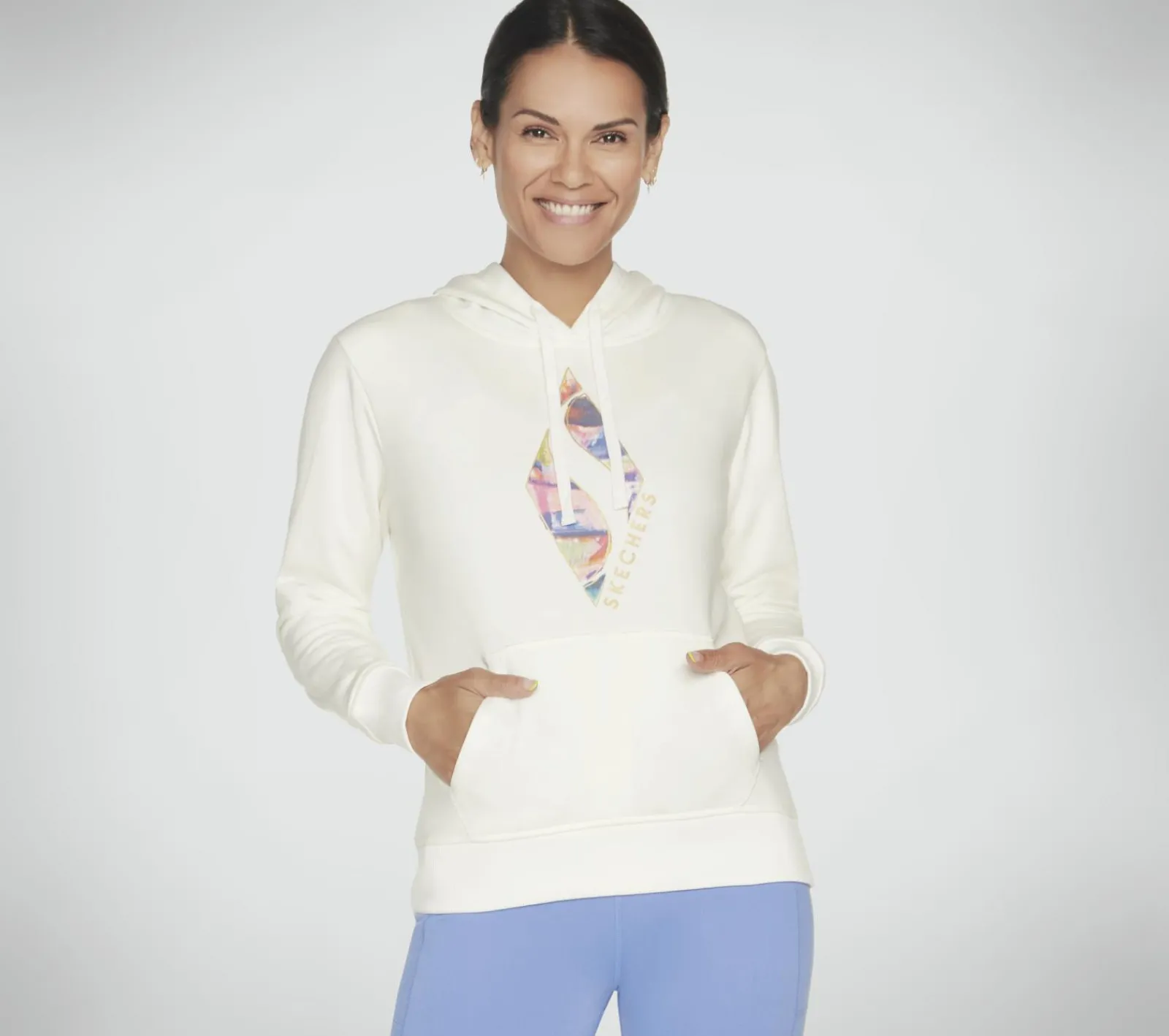 Partes De Cima|Partes De Cima-SKECHERS SKECH-SWEATS Watercolor Diamond Pullover Hoodie BRANCO / PRATEADO