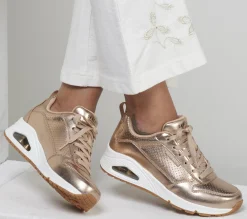Com Atacadores|Sapatilhas Casuais-SKECHERS Uno - Metallixs ROSA / DOURADO