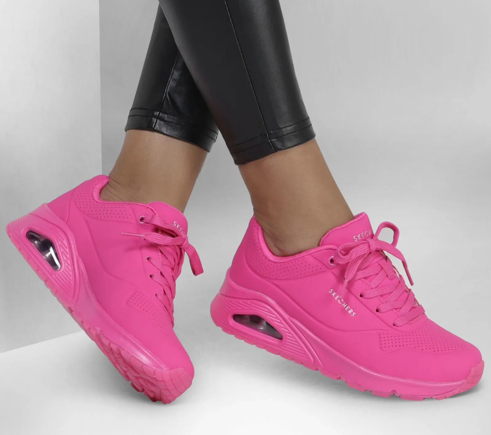 Com Atacadores|Sapatilhas-SKECHERS Uno - Night Shades ROSA CHOQUE